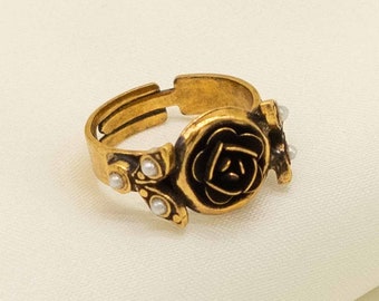 Bague en or florale de mariée | Ortica Bijoux vintage faits à la main | Fabriqué en Italie | Rose Fleur Victorien Art Déco Nouveau Renaissance