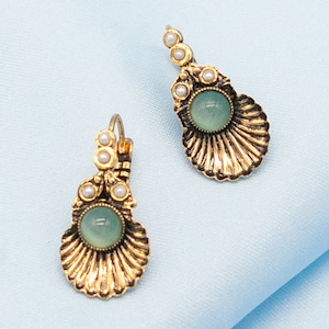 Aqua Blue Gold Earrings | Ortica Handmade Vintage Jewelry | Made in Italy | Seashell Aquamarine Victorian Art Deco Nouveau Renaissance Shell