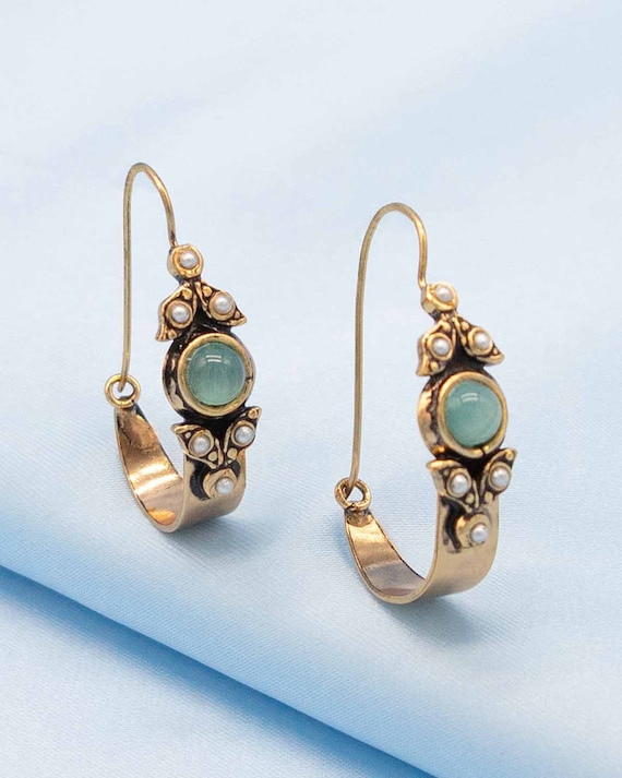 Antique Pearl and Aquamarine Wing Conversion Earrings of 14K Gold -  Trademark Antiques