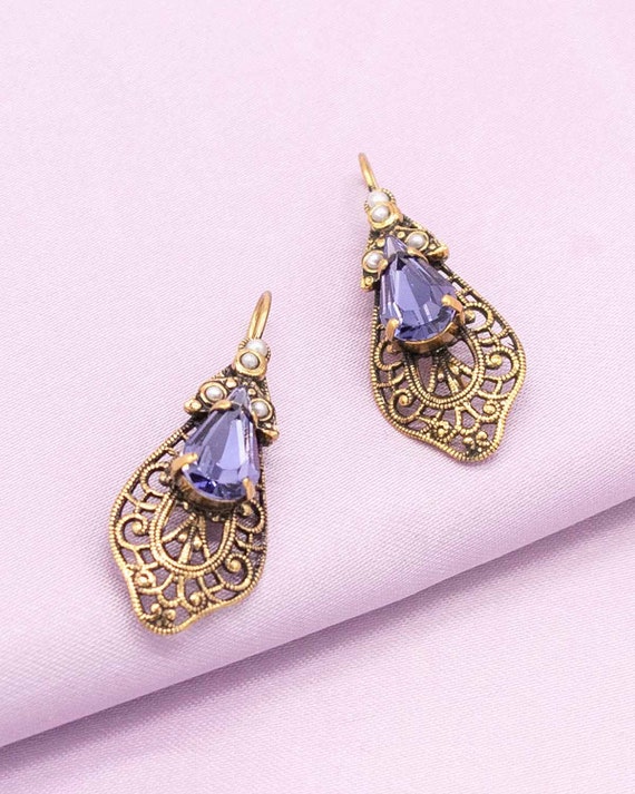 Buy Lavender Blue Gold Earrings Ortica Handmade Vintage Jewelry Made in Italy Lace Amethyst Art Nouveau Victorian Art Deco Renaissance Online in India Etsy