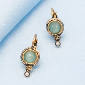 Aqua Blue Gold Earrings | Ortica Handmade Vintage Jewelry | Made in Italy | Dainty Aquamarine Victorian Art Deco Art Nouveau Renaissance
