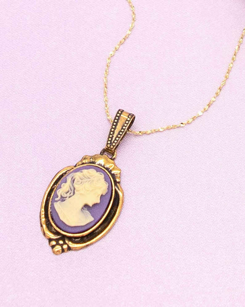 Lavender Cameo Gold Earrings & Necklace Set Ortica Handmade Vintage Jewelry Made in Italy Art Nouveau Victorian Art Deco Renaissance zdjęcie 5