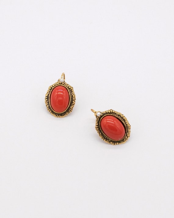 Gold Plated Faceted Brown Square Stones Coral Teardrop Beads Dangle Earrings  for Women Vintage Fashion Jewelry Wholesale
