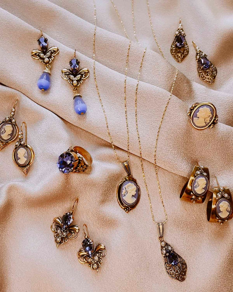 Pendentif camée lavande et collier en or Bijoux vintage faits à la main Ortica Fabriqué en Italie Camée Ovale Art Nouveau Déco Victorien Renaissance image 9