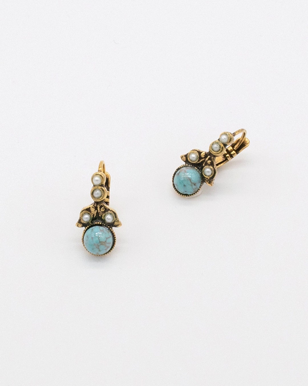 Turquoise Blue Gold Earrings Ortica Handmade Vintage Jewelry Made in ...