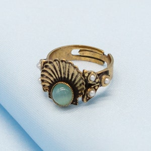 Aqua Gold Ring | Ortica Handmade Vintage Jewelry | Made in Italy | Seashelll Aquamarine Art Nouveau Victorian Art Deco Renaissance Beach