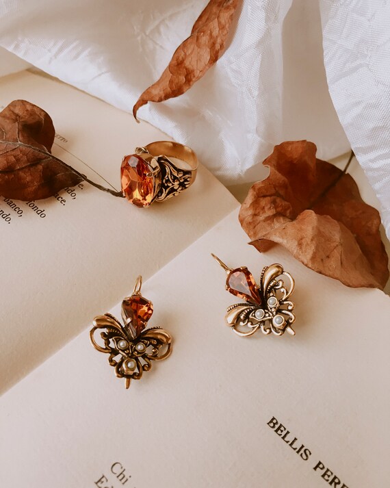 gold earrings and ring set