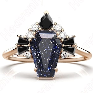 2.55ct AAA Blue Sandstone 14K Rose Gold Plated silver engagement ring Wedding rings bridal ring Coffin Ring 14K 18K Gold Coffin Ring Coffin