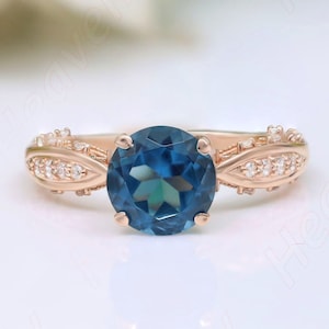 2.35 ct. London Blue Topaz Wedding Bridal Ring, Vintage Art Deco Ring, Moissanite Ring, Blue Stone Ring, Antique Ring, Gift For Her.