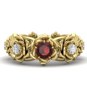 0.85 ct AAA red garnet gemstone 14KT yellow gold bridal ring engagement ring wedding band anniversary ring january birthstone solitaire ring