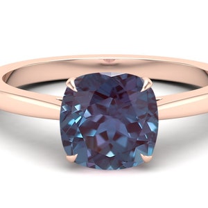 3.05 ct AAA Alexandrite 14KT rose gold bridal ring engagement ring wedding band june birthstone cushion promise solitaire ring for her