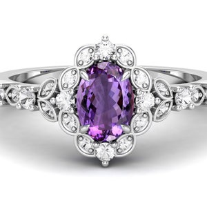 AAA oval amethyst gemstone 925 sterling silver ring,Engagement ring,Wedding ring,February birthstone ring,Promise rings,Purple gemstone ring