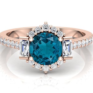 1.64 ct. London Blue Topaz Wedding Bridal Ring Baguette Moissanite Ring Engagement Ring Wedding RIng Natural Topaz Ring For Love
