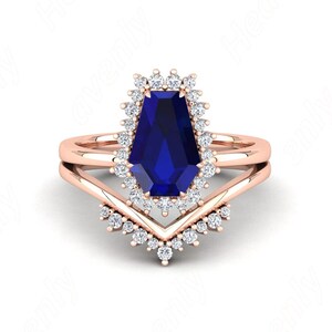 blue sapphire gemstone 14K rose gold plated 925 silver engagement wedding bridal rings set anniversary birthday christmas gift for her