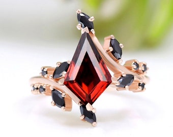 red garnet gemstone 14K rose gold engagement Wedding bridal ring birthstone ring art deco silver rings anniversary gift art deco rings