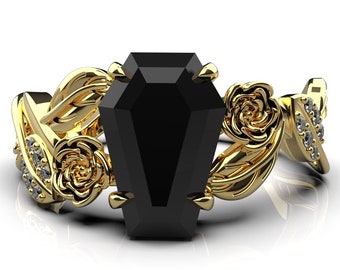 3.50ct AAA onyx gemstone 14KT rose gold engagement ring Wedding rings bridal rings set july birthstone ring Coffin Rings Solitaire Rings