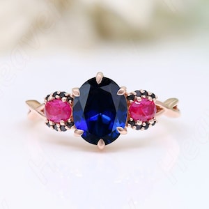 Blue Sapphire Engagement Bridal Art Deco Engagement Wedding Blue Stone Ring Simulate Ruby Anniversary RingCross Over Band Ring For Her