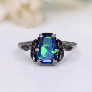 3.50ct blue green fire opal gemstone black rhodium plated 925 silver engagement wedding bridal rings art deco statement ring promise ring