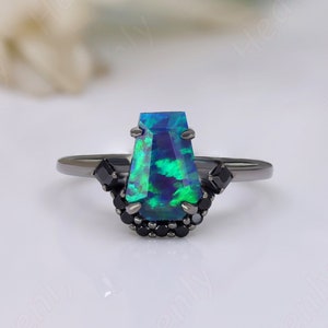 3.50ct blue green fire opal gemstone black rhodium plated 925 silver engagement wedding bridal rings art deco statement ring promise ring