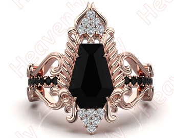 3.50ct AAA onyx gemstone 14KT rose gold engagement ring Wedding bridal rings july birthstone ring Coffin Vintage Art Deco Gemstone Ring