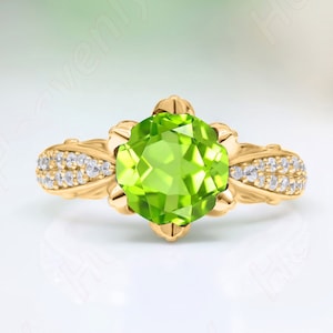 14K Gelbgold überzogen Peridot Hochzeit Brautring Art-Deco-Ring Verlobungsring Grüner Stein für ihren Jahrestag Geschenk für Liebe Art Deco