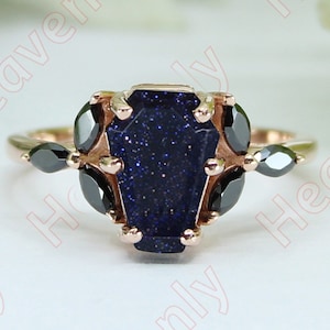 2.55ct AAA Blue Sandstone gemstone  engagement ring Wedding rings bridal rings set  ring Coffin Rings Set Anniversary Gift Coffin Rings