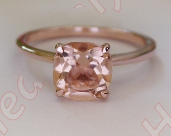 2.00ct AAA peach morganite 14KT rose gold bridal rings set engagement ring wedding band june birthstone cushion cut morganite ring for her