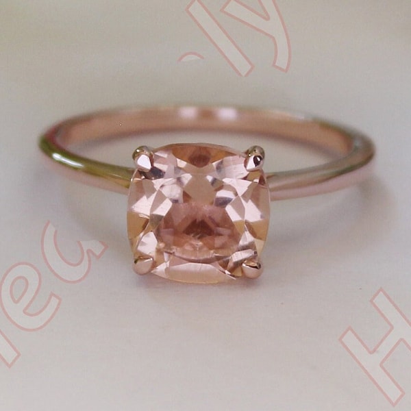 2.00ct AAA peach morganite 14KT rose gold bridal rings set engagement ring wedding band june birthstone cushion cut morganite ring for her