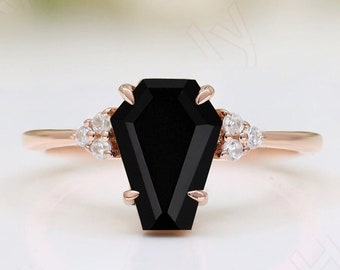 3.50ct AAA onyx gemstone 14KT rose gold engagement ring Wedding rings bridal rings birthstone ring Coffin Rings For Her  Solitaire Rings