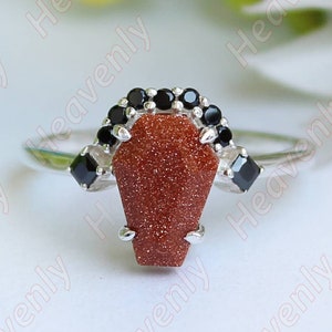 2.55ct AAA Sandstone gemstone  engagement ring Wedding rings bridal rings set  ring Coffin Rings Set Anniversary Gift Silver Coffin Rings