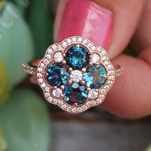 2.40 ct. London Blue Topaz Wedding Bridal Ring, Vintage Art Deco Ring, Moissanite Ring, Blue Stone Ring, Antique Ring, Gift For Her.