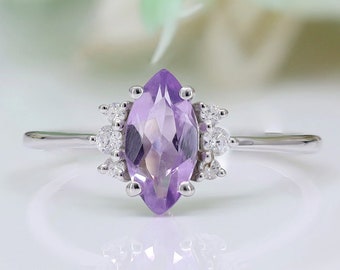 1.59ct AAA Lavender Sapphire 14KT rose gold bridal ring engagement ring wedding band solitaire anniversary Blue gemstone marquise ring