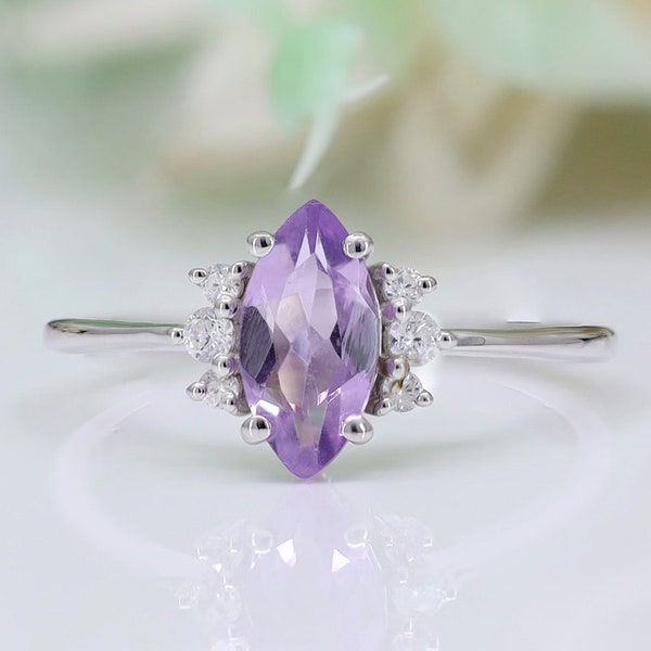 1.59ct AAA Lavender Sapphire 14KT rose gold bridal ring engagement ring wedding band solitaire anniversary Blue gemstone marquise ring