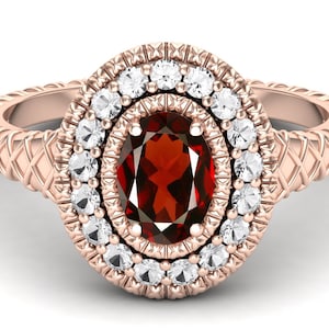 1.71ct AAA red garnet 14KT rose gold engagement ring wedding stacking ring January birthstone oval cut moonstone solitaire promise ring