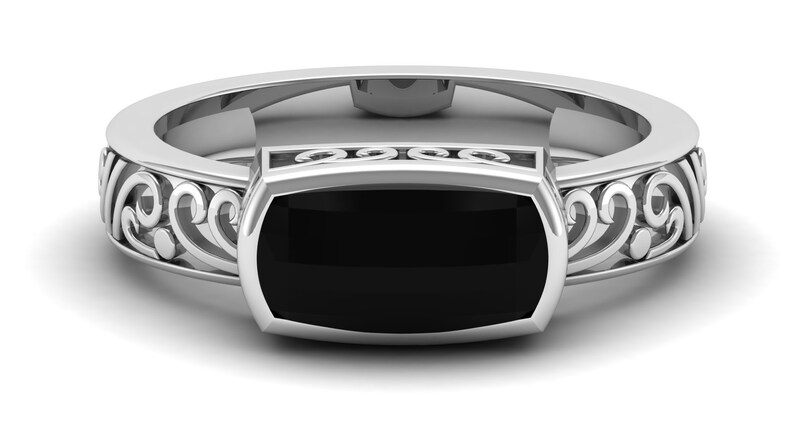 2.50ct AAA onyx gemstone platinum ring,statment ring, july birthstone ring, Bikers ring, Signet ring, Mens ring,Black cushion gemstone ring image 3