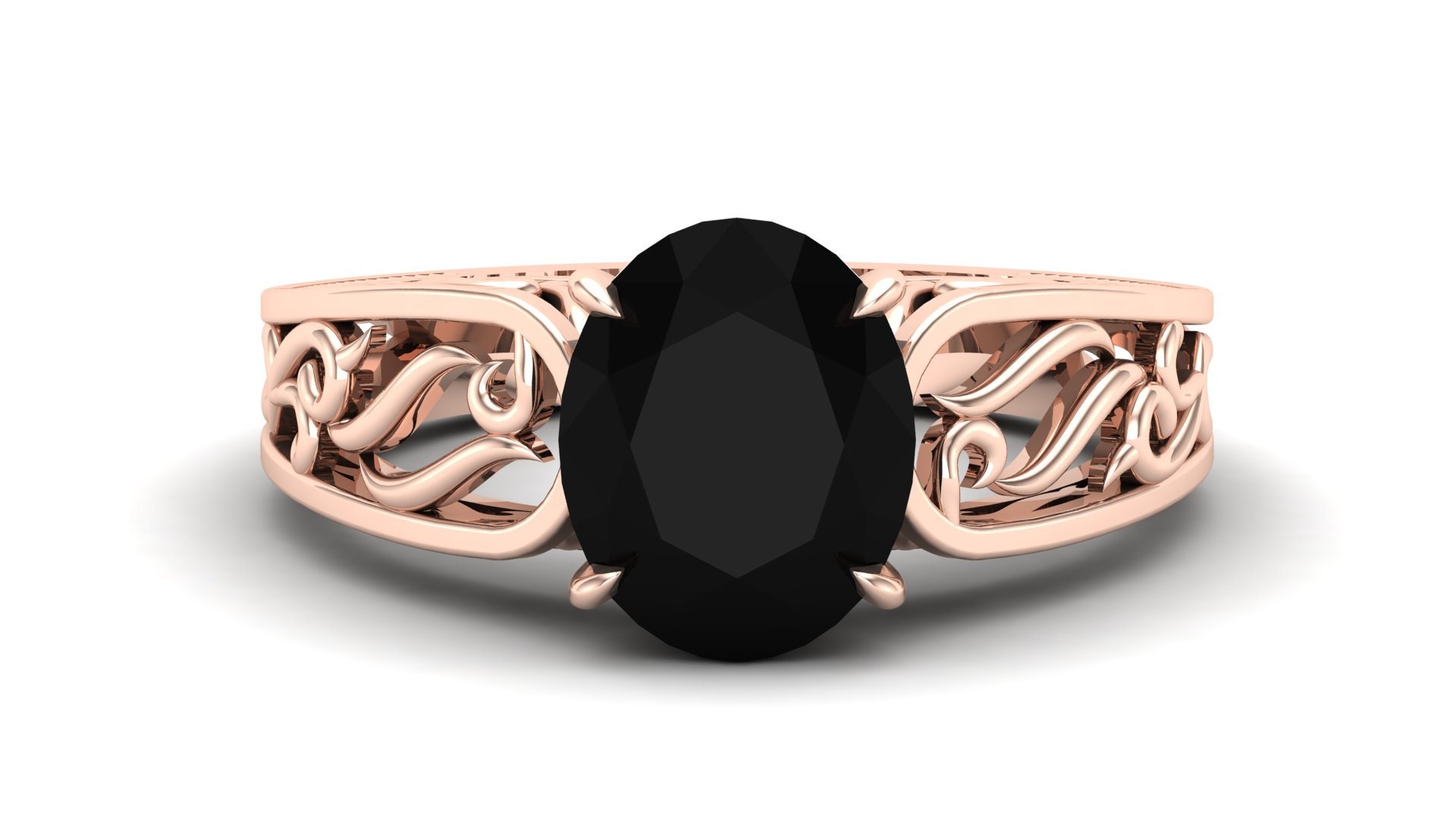 3 50 Ct Black Onyx Wedding Bridal Ring Vintage Art Deco Etsy