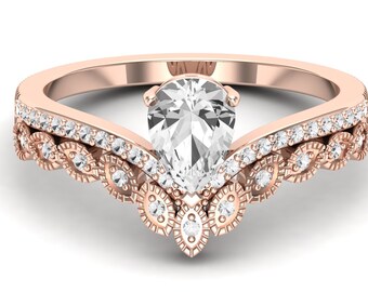 2.10ct AAA white topaz gemstone 14KT rose gold women solitaire bridal rings set wedding band engagement ring april birthstone ring for her