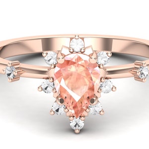 2.14ct AAA peach morganite 14KT rose gold bridal rings set engagement ring wedding band june birthstone pear cut morganite ring for her