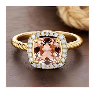 Peach morganite 14KT gold plated 925  silver bridal ring engagement ring wedding anniversary promise ring dainty ring graduation gift