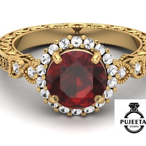 AAA red garnet gemstone yellow plated 925 sterling silver ring,Engagement ring,Wedding ring,January birthstone ring,Ring for love