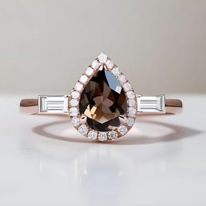 Pear Smokey Quartz 14K Rose Gold Plated Solitaire Engagement Wedding Ring Bridal Ring 14K Gold Bridal Ring For Her Statement Promise Ring