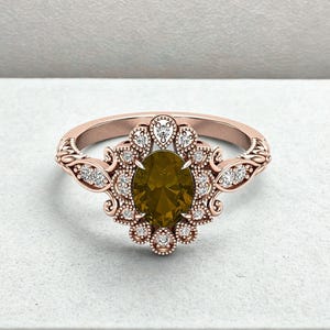 Oval Smoky Quartz 14K Rose Gold Plated Solitaire Engagement Ring Wedding Ring Bridal Ring 925 Silver Statement Promise Ring Birthday Gift