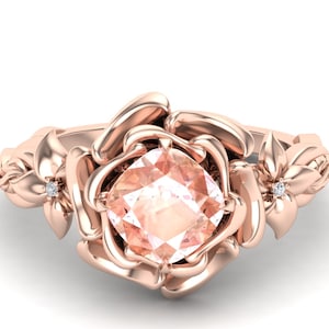 2.40 ct peach morganite gemstone flora flower engagement ring , unique flower jewelry , anniversary gift for wife , 14k rose gold vermeil