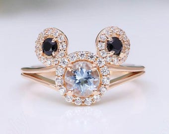 Round Sky Blue Topaz Engagement Bridal Ring, Vintage Art Deco Ring Halo Ring Unique Ring Blue Stone Ring 14K Rose Gold 925 Silver  Ring