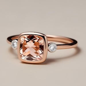Peach morganite 14KT rose gold plated 925  silver bridal ring engagement ring wedding anniversary promise ring dainty ring graduation gift