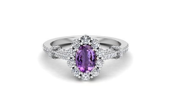婚約指輪ダイヤモンド プラチナエンゲージリング2月誕生石アメジスト 日比谷花壇誕生色バラ付 オーダー