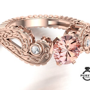 AAA Peach morganite gemstone rose plated 925 sterling silver ring,Engagement ring,Wedding ring,Anniversary ring,Promise ring,Ring for love