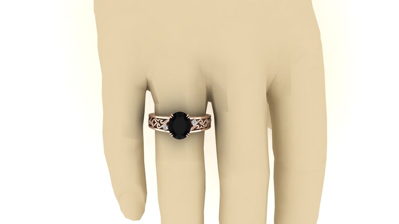 Black Onyx Wedding Bridal Ring Black Stone Ring. Solitaire Ring Vintage Art Deco Ring Moissanite Ring Filigree Ring 3.50 ct