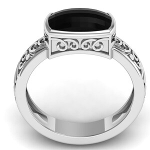 2.50ct AAA onyx gemstone platinum ring,statment ring, july birthstone ring, Bikers ring, Signet ring, Mens ring,Black cushion gemstone ring image 2