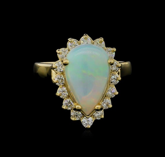 Natural opal gemstone 14KT gold ring studded with natural white MOSSANITEs,  October birtstone ring, Wedding ring, Engagement ring